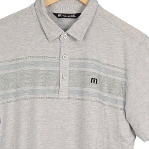 Travis Mathew Golf Polo Mens Medium Gray Striped Shirt Short Sleeve Stretch